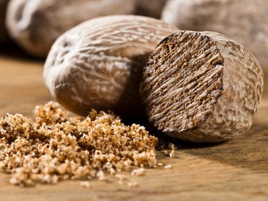 Whole nutmeg spice from Indonesian spice islands